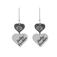 Black and Silver Double Heart Drop Earrings