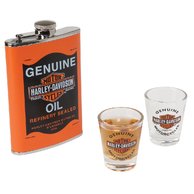H-D Oil Can Flask and Shot Glass Set