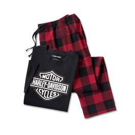 PAJAMA SET-KNIT/WOVEN,BLACK/PLAID