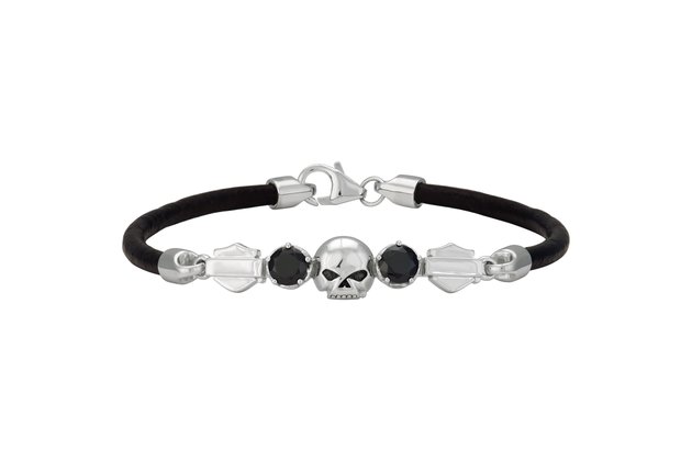Dámská náramek Silver Skull and stone leather bracelet