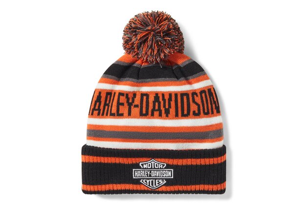 BEANIE-KNIT,ORANGE/BLA